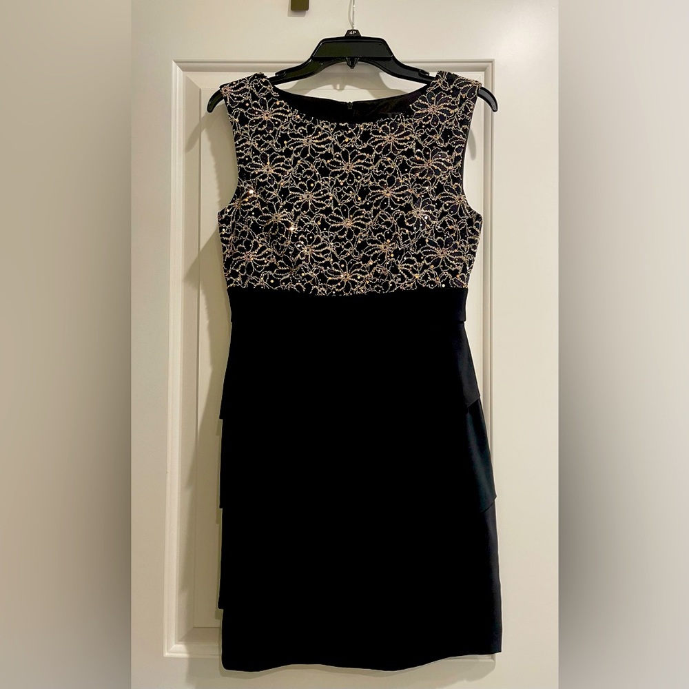 Connected Apparel Black Dress Party Wedding Guest Dress Petite 4P